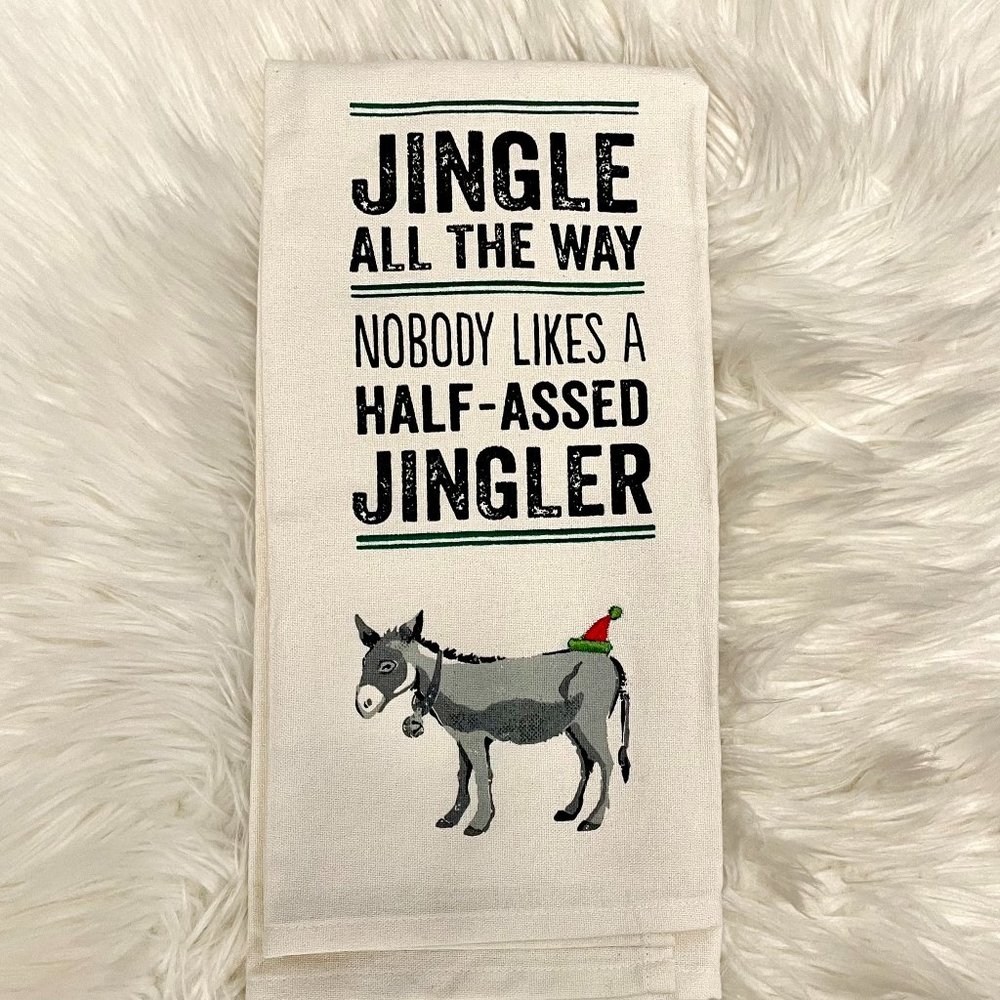 Primitives by Kathy Jingle All The Way Donkey Tea Towel